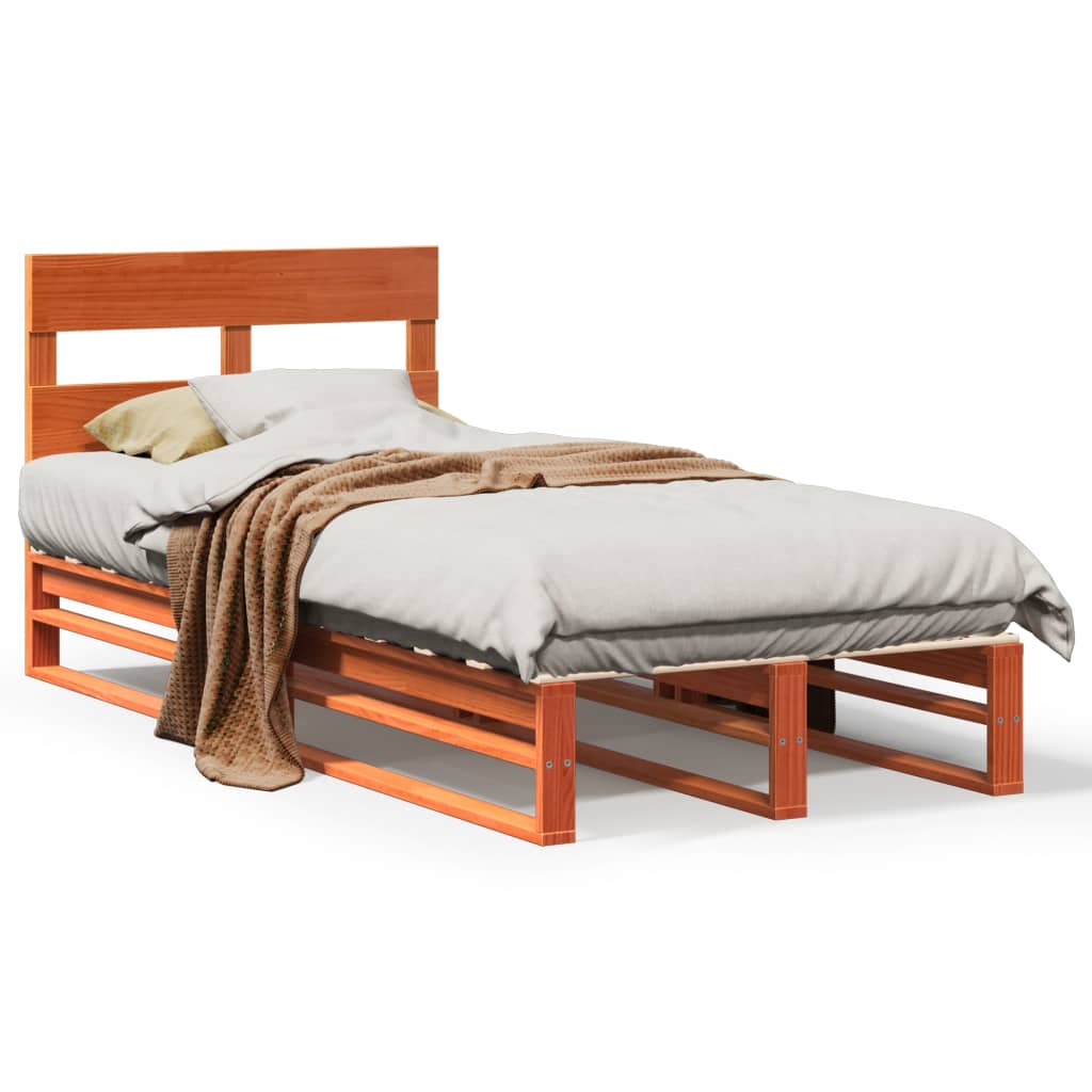Solid Pine Wood Bed Frame, Wax Brown, 90x190 cm, Single Size