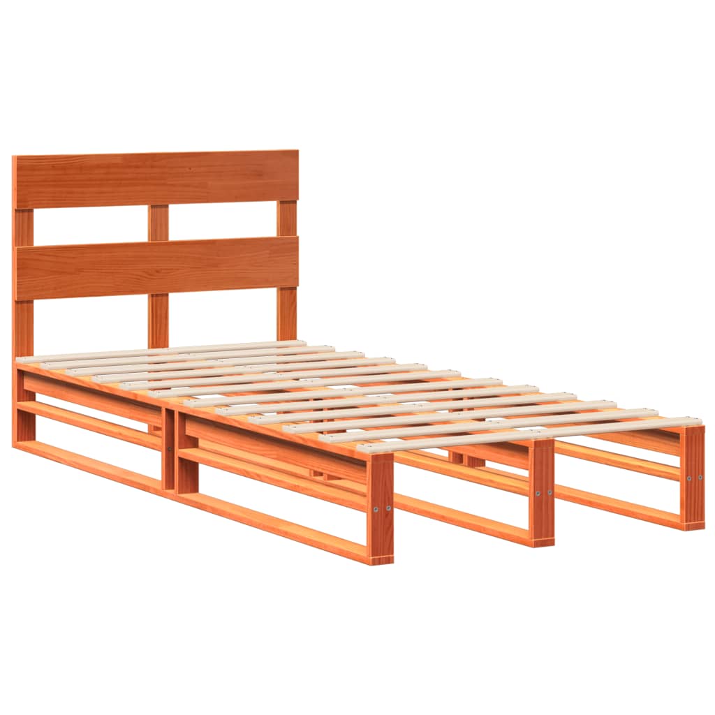 Solid Pine Wood Bed Frame, Wax Brown, 90x190 cm, Single Size