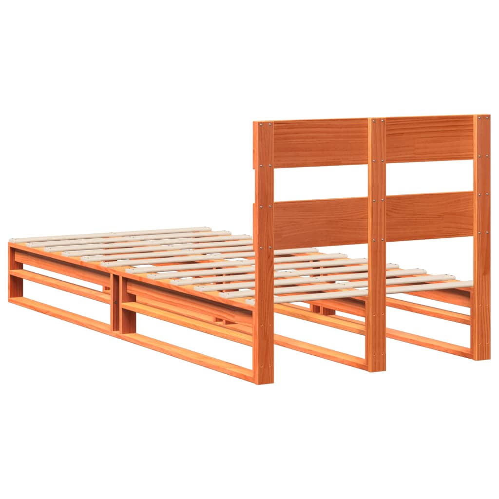 Solid Pine Wood Bed Frame, Wax Brown, 90x190 cm, Single Size