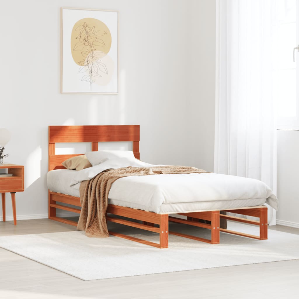 Solid Pine Wood Bed Frame, Wax Brown, 90x190 cm, Single Size