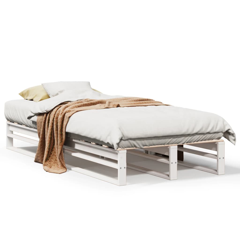 Solid Pine Bed Frame, White, 90x200 cm - No Mattress Included