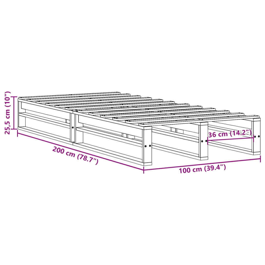 White Solid Pine Wood Bed Frame 100x200 cm (Mattress Not Included)