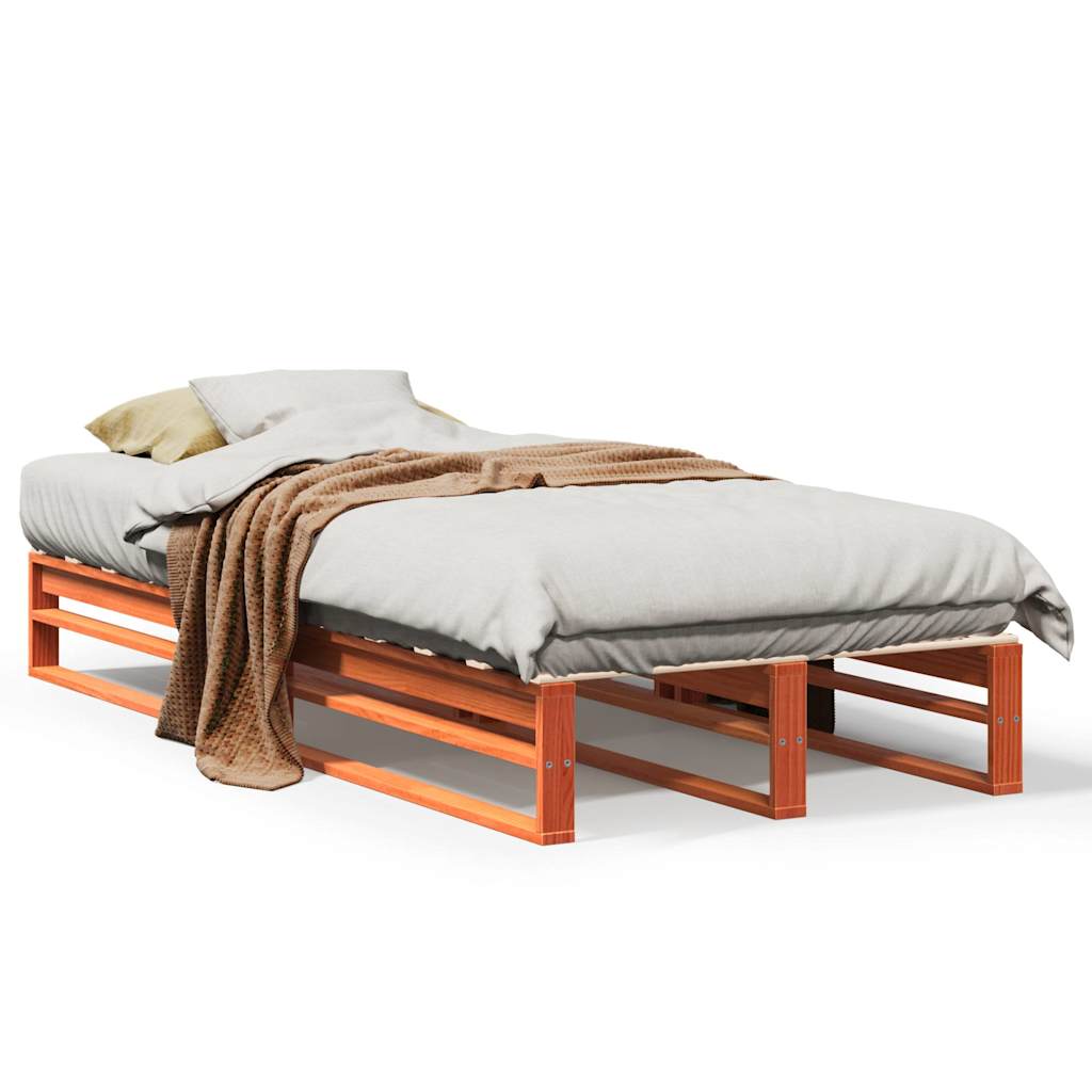 Solid Pine Bed Frame Wax Brown 100x200 cm - No Mattress Included