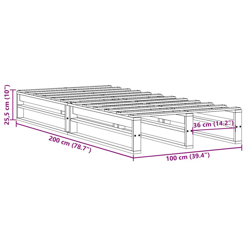 Solid Pine Bed Frame Wax Brown 100x200 cm - No Mattress Included