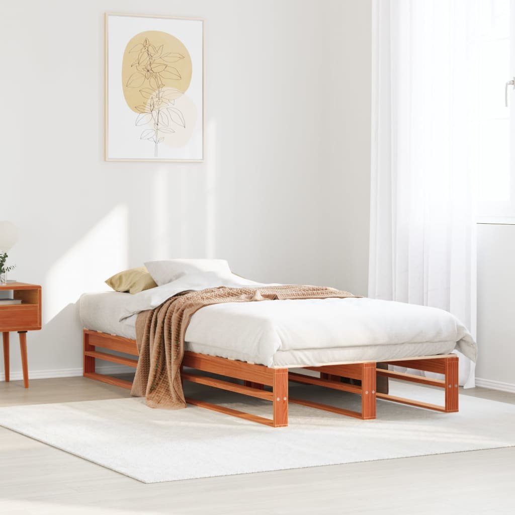 Solid Pine Bed Frame Wax Brown 100x200 cm - No Mattress Included