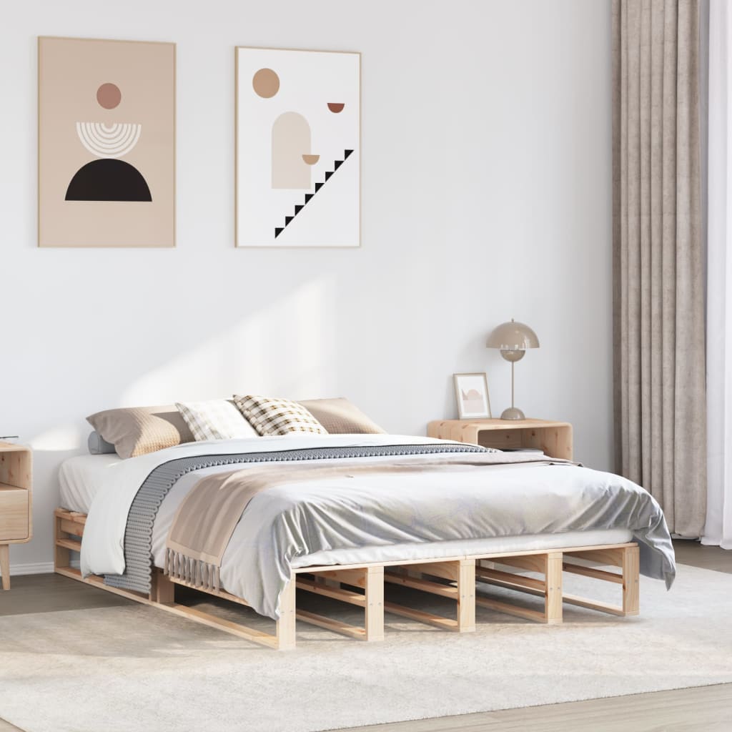 Solid Pine Wood King Bed Frame 150x200 cm - No Mattress Included