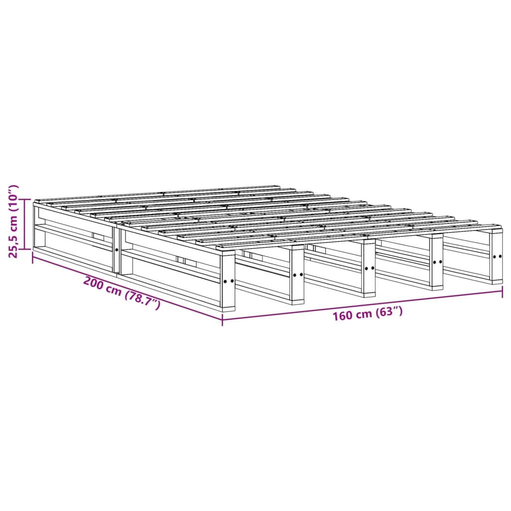 Solid Pine Wood Bed Frame 160x200 cm - Mattress Not Included