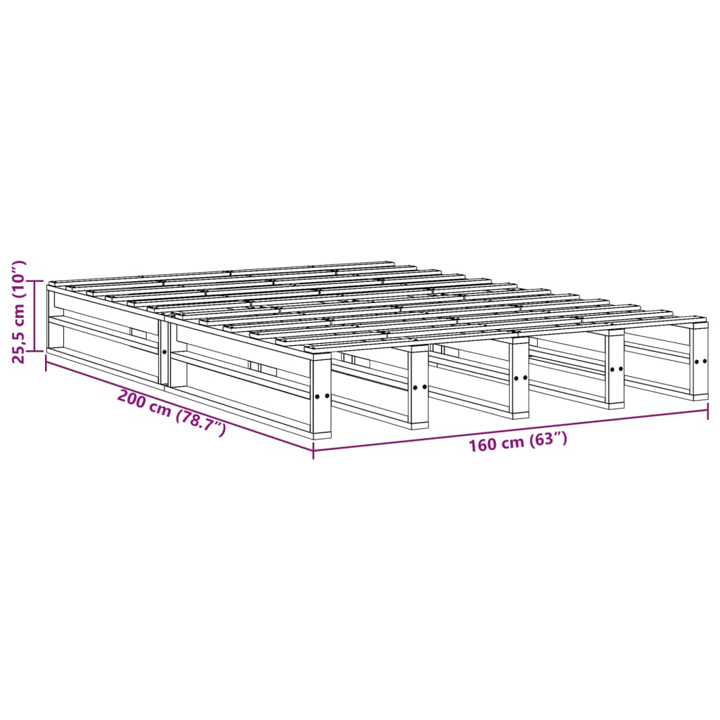 White Solid Pine Wood Bed Frame 160x200 cm - No Mattress