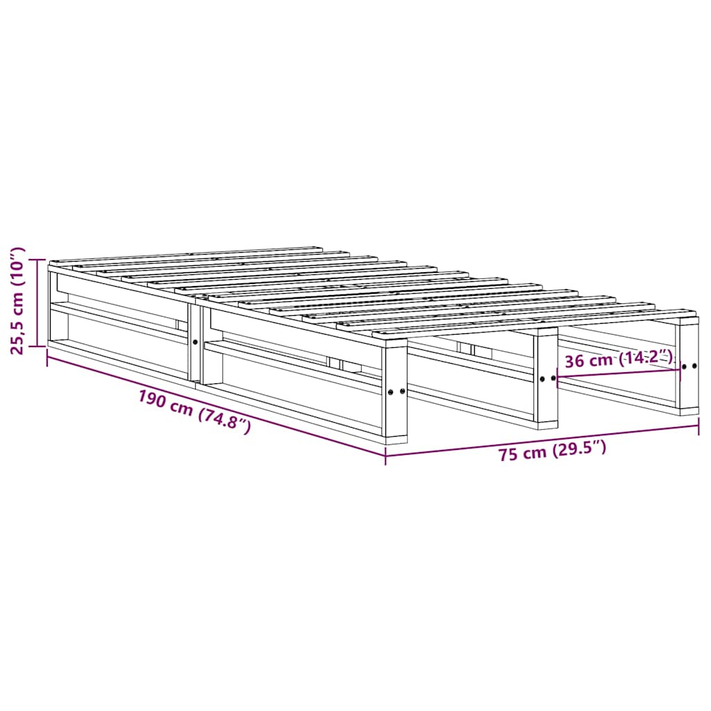 Solid Pine White Bed Frame, Small Single 75x190 cm