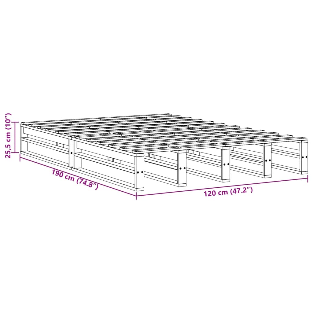 Solid Pine Wood Bed Frame, Wax Brown 120x190 cm Small Double