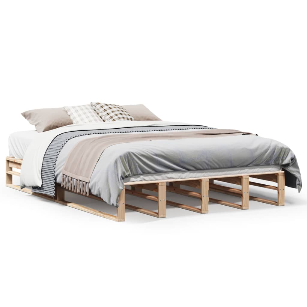 Solid Pine Wood Double Bed Frame 135x190 cm - Natural Finish