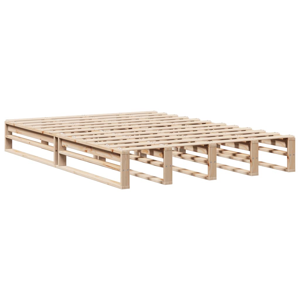 Solid Pine Wood Double Bed Frame 135x190 cm - Natural Finish
