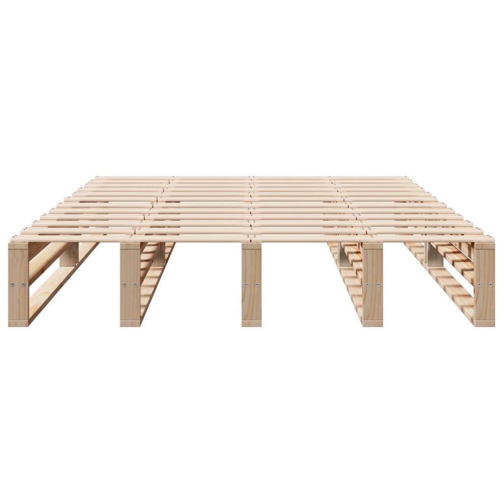 Solid Pine Wood Double Bed Frame 135x190 cm - Natural Finish