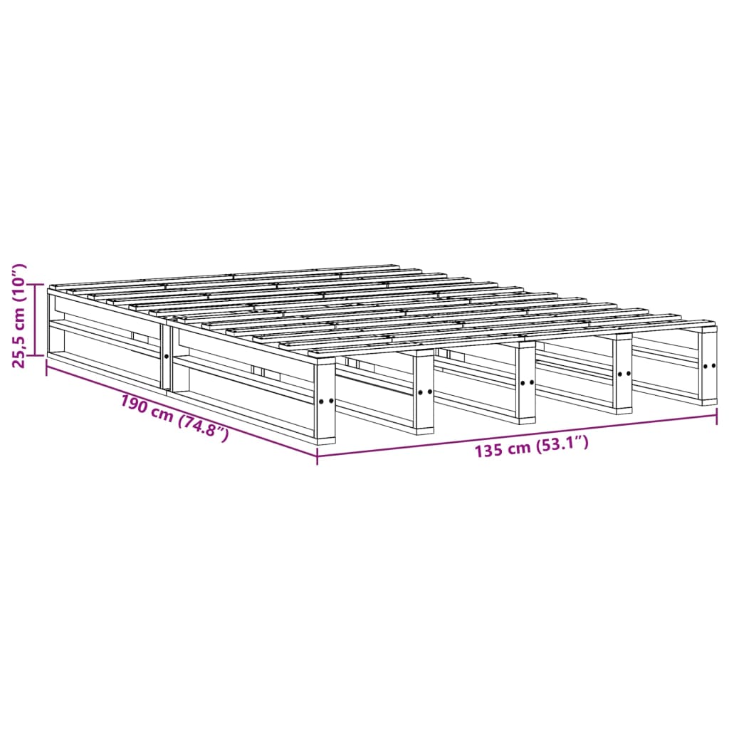 Solid Pine Wood Double Bed Frame 135x190 cm - Natural Finish