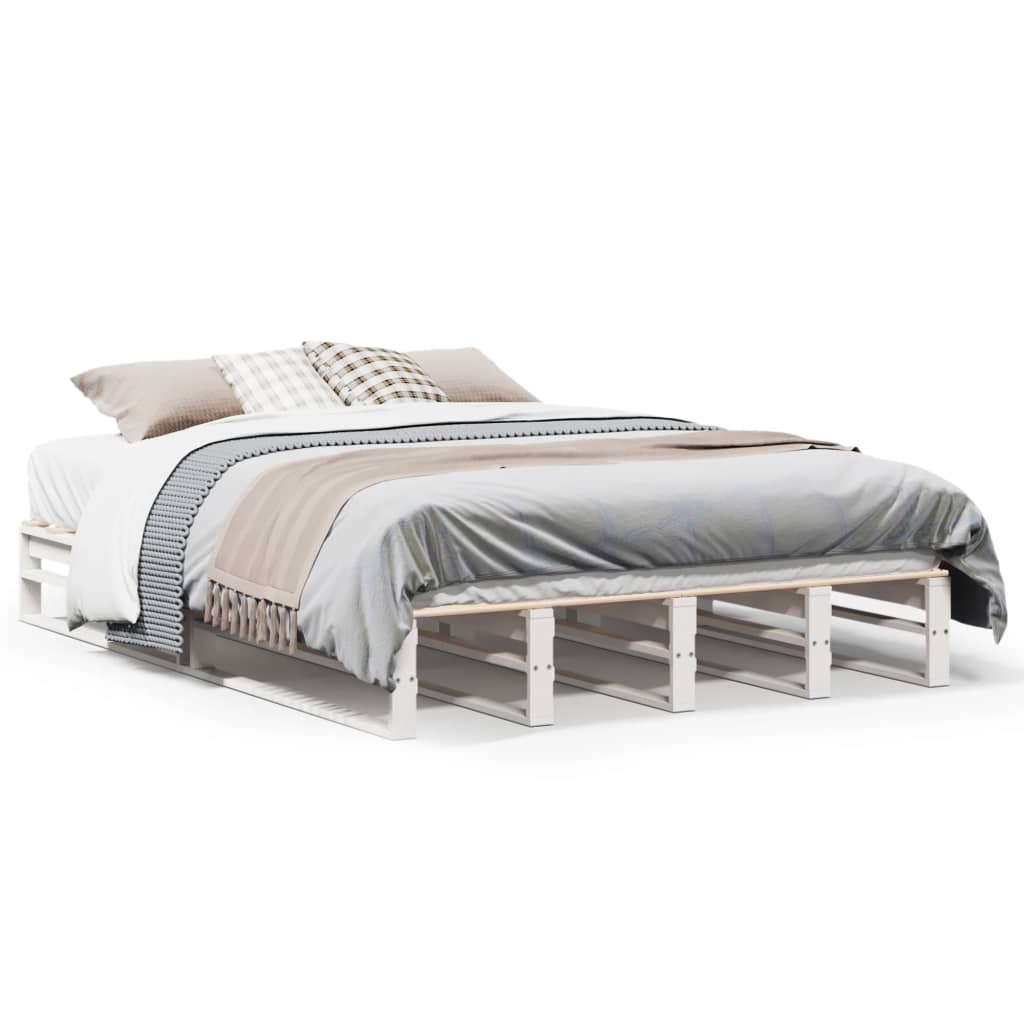 Solid Pine White Double Bed Frame 135x190 cm - No Mattress