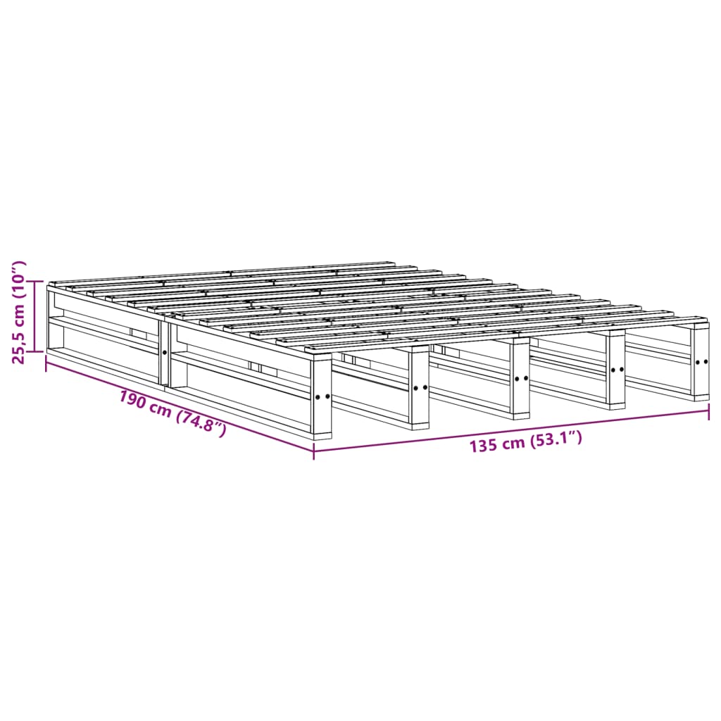 Solid Pine White Double Bed Frame 135x190 cm - No Mattress