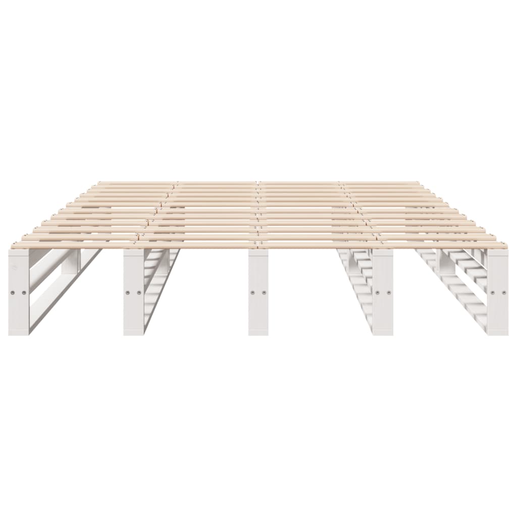 Solid Pine Bed Frame, No Mattress, White, 140x190 cm