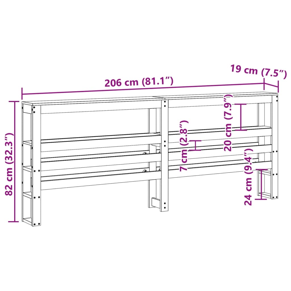Headboard with Shelves 200 cm Solid Wood Pine