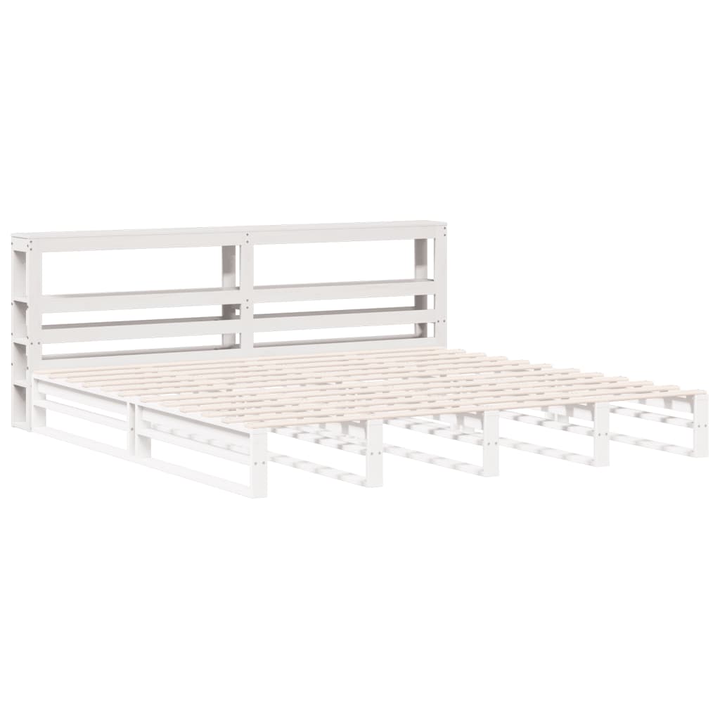 Solid Wood Pine White Headboard with Shelves - 200 cm