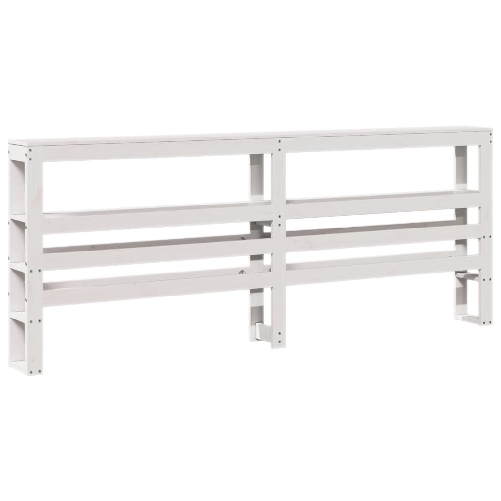 Solid Wood Pine White Headboard with Shelves - 200 cm