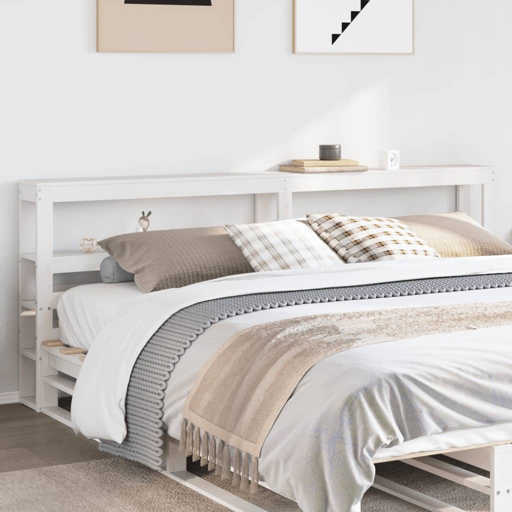 Solid Wood Pine White Headboard with Shelves - 200 cm