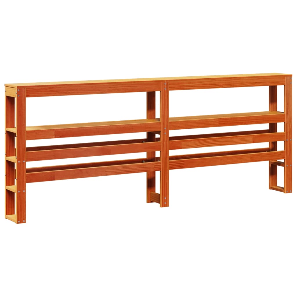Solid Wood Pine Headboard with Shelves, Wax Brown, 180 cm