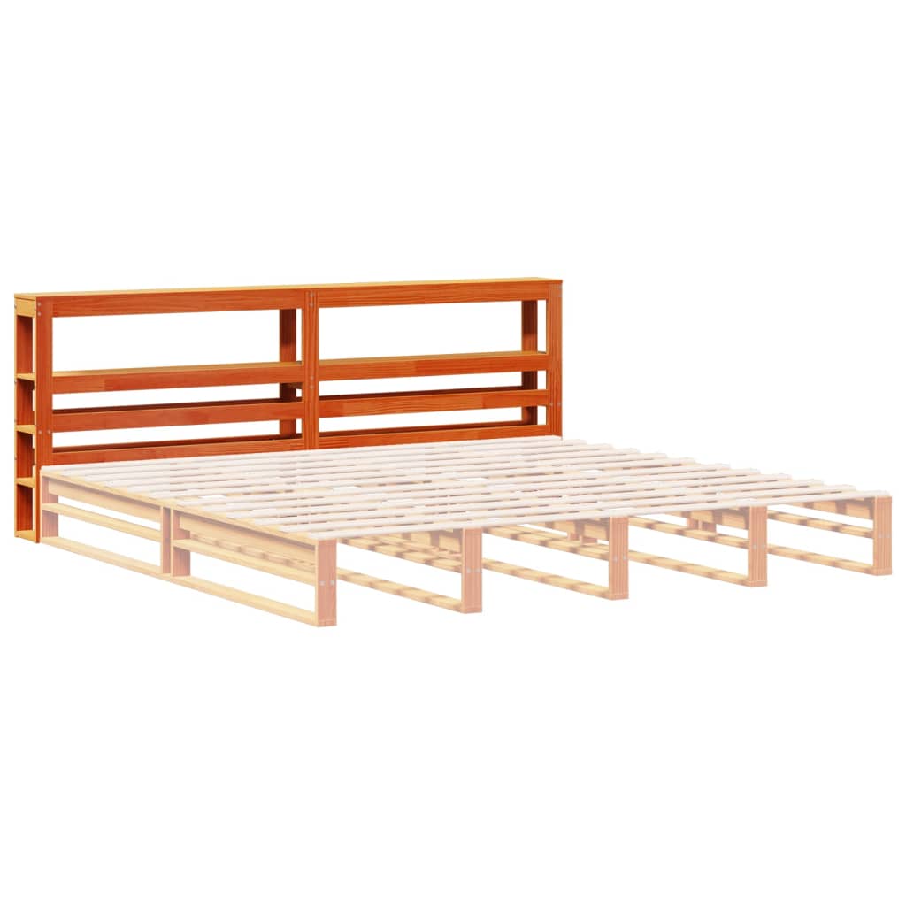 Solid Wood Pine Headboard with Shelves, Wax Brown, 180 cm