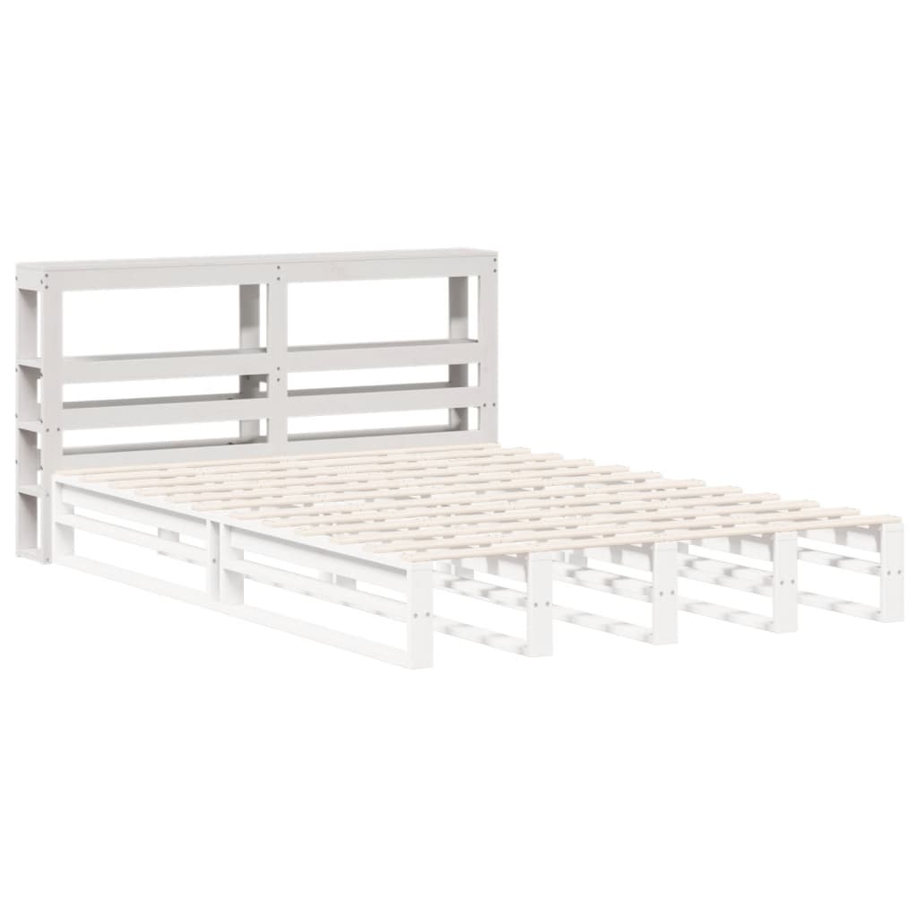 White Solid Pine Headboard with Shelves, 160 cm