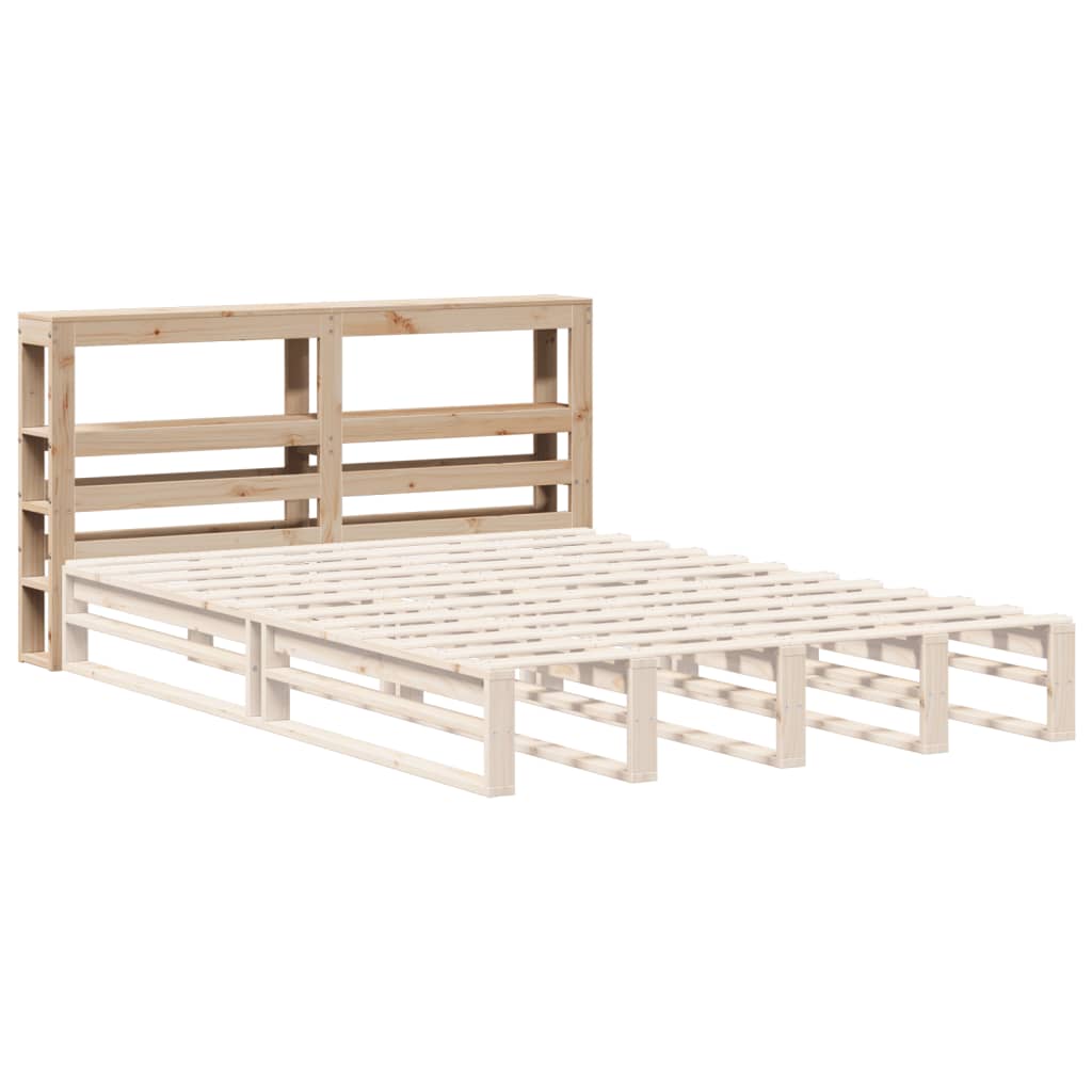 Solid Pine Headboard with Shelves, 150 cm – Classic Wood Finish