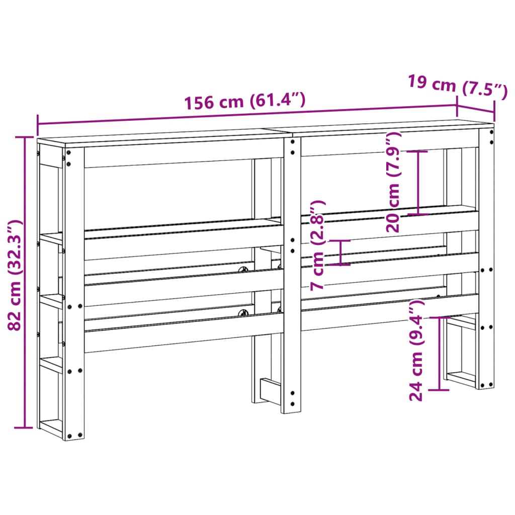 Wax Brown Solid Wood Pine Headboard with Shelves, 150 cm