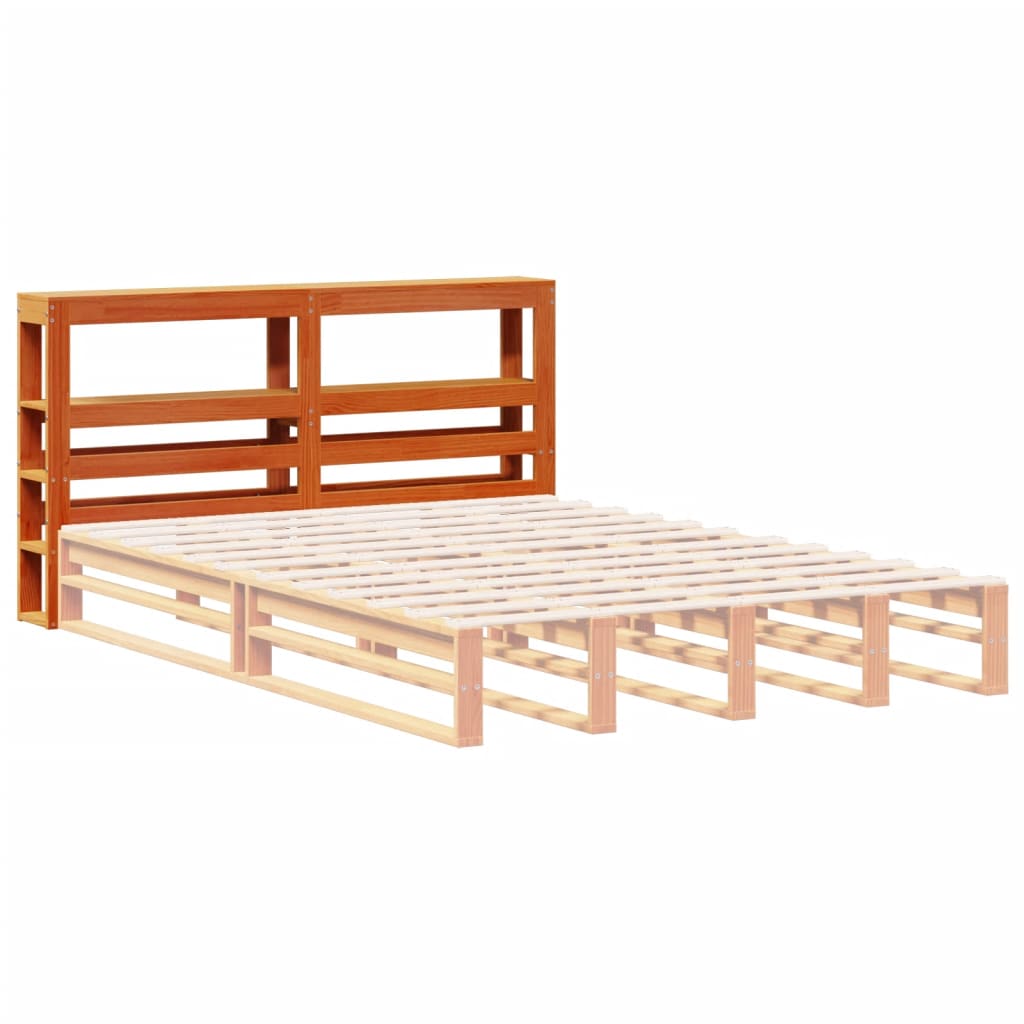 Solid Wood Pine Headboard with Shelves, Wax Brown, 140 cm