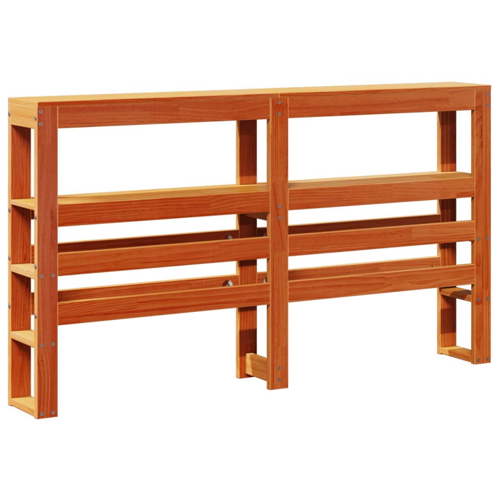 Solid Wood Pine Headboard with Shelves, Wax Brown, 140 cm