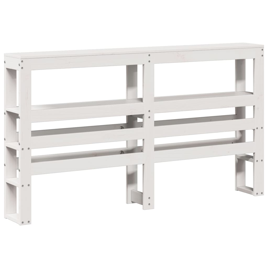 Solid Pine White Headboard with Shelves - 135 cm