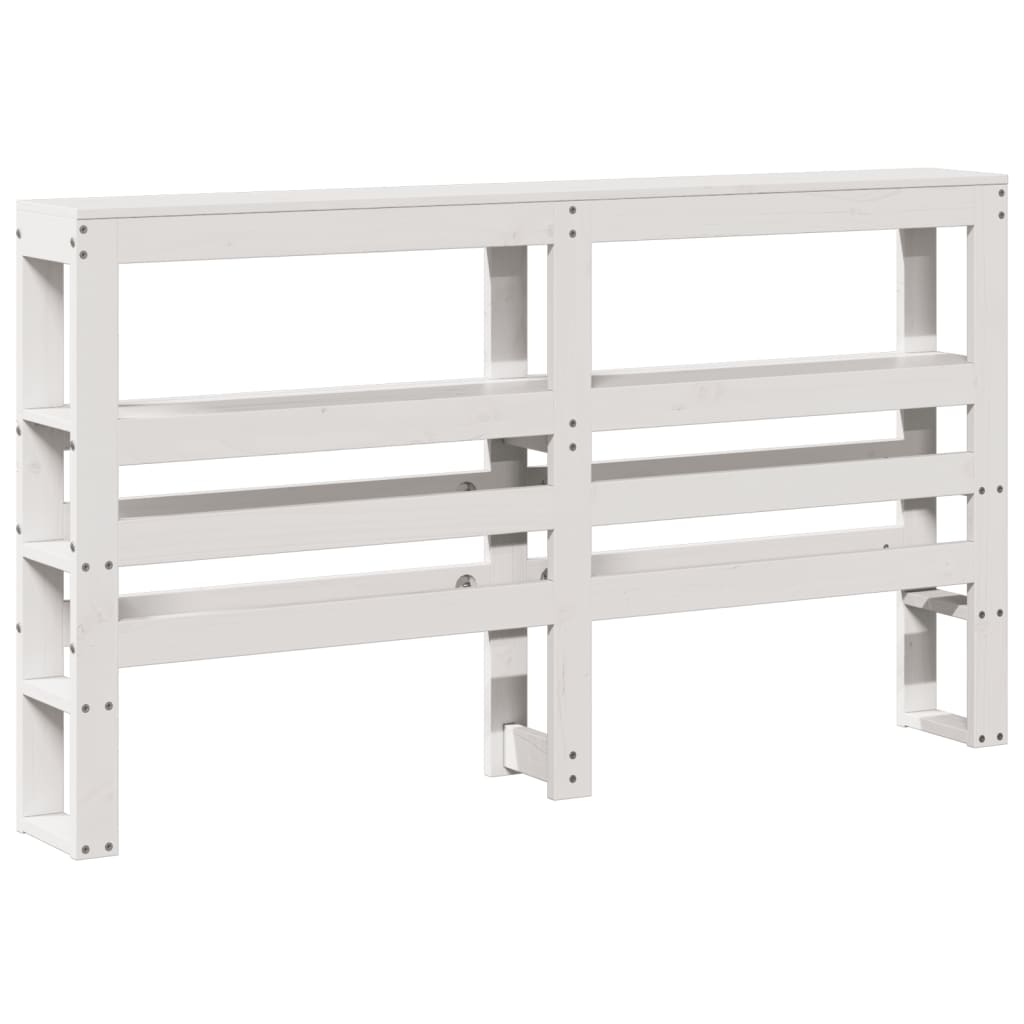 Solid Pine White Headboard with Shelves - 135 cm