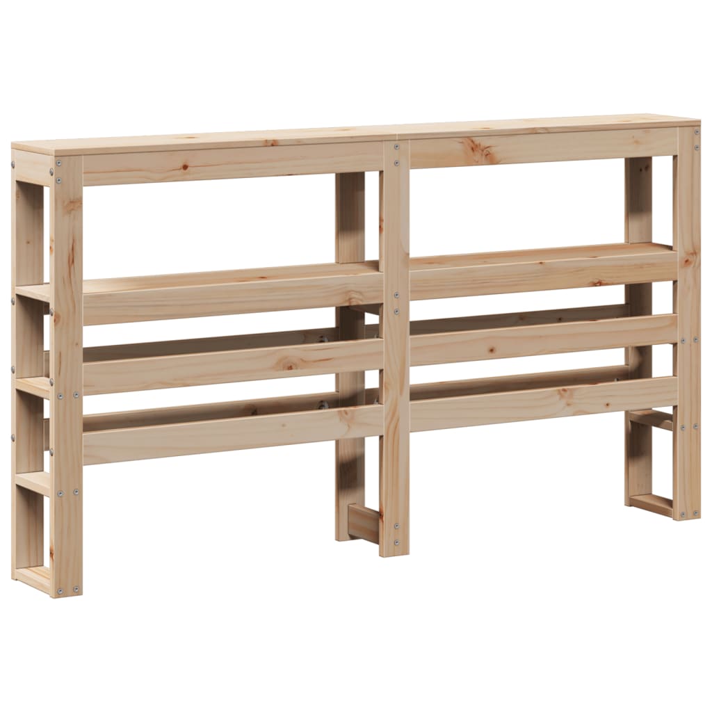 Solid Pine Wood 120cm Headboard with Shelves - Natural Finish