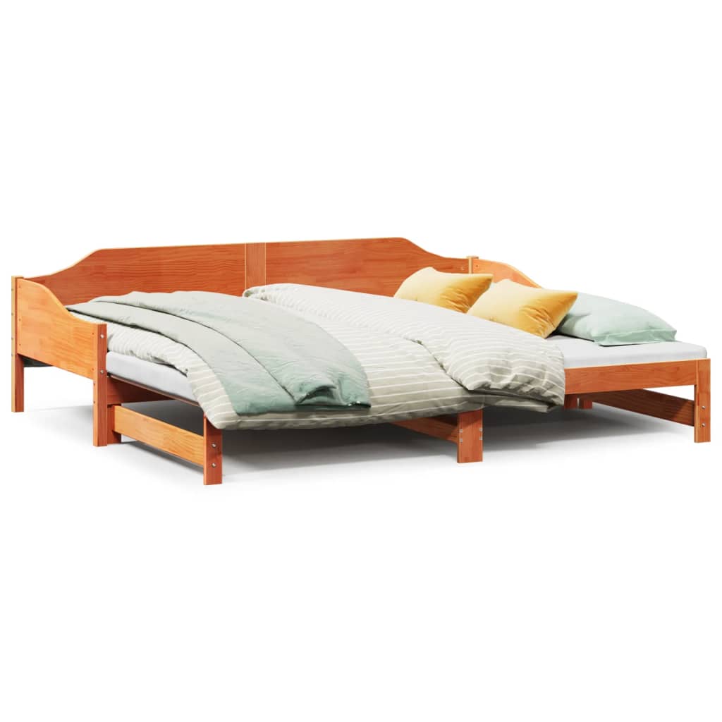Solid Wood Wax Brown Daybed with Trundle 80x200 cm - Frame Only