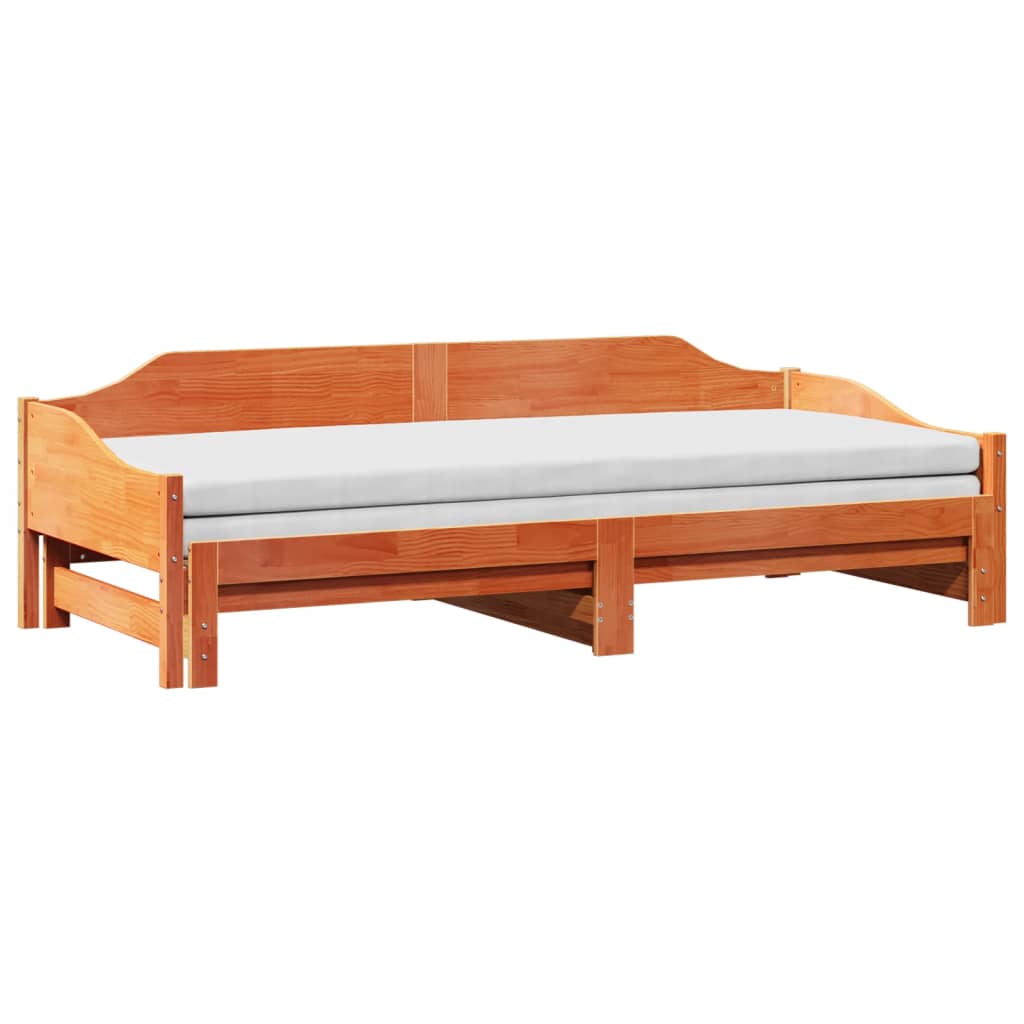 Solid Wood Wax Brown Daybed with Trundle 80x200 cm - Frame Only