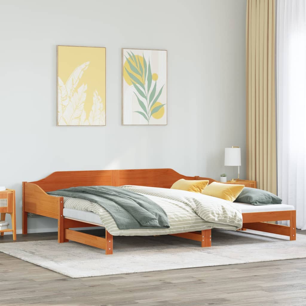 Solid Wood Wax Brown Daybed with Trundle 80x200 cm - Frame Only