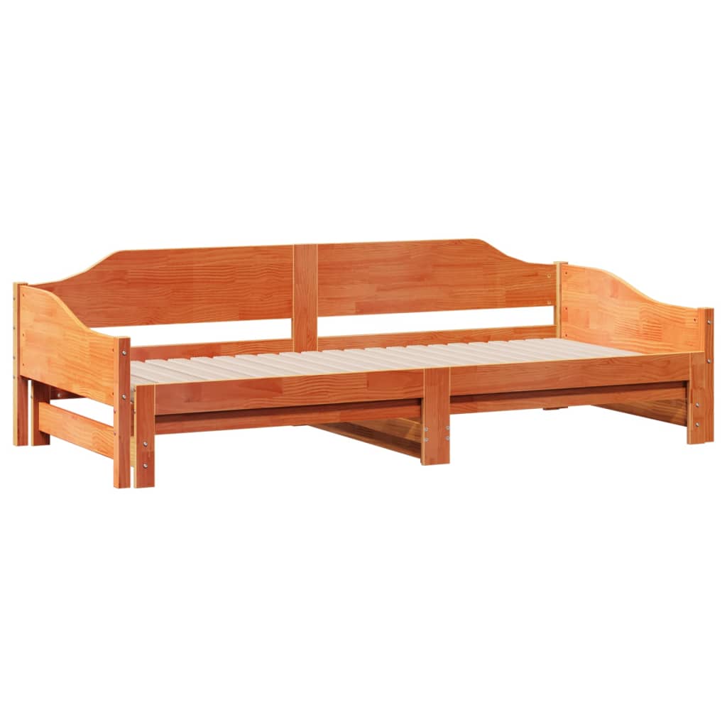 Solid Wood Wax Brown Daybed with Trundle 80x200 cm - Frame Only