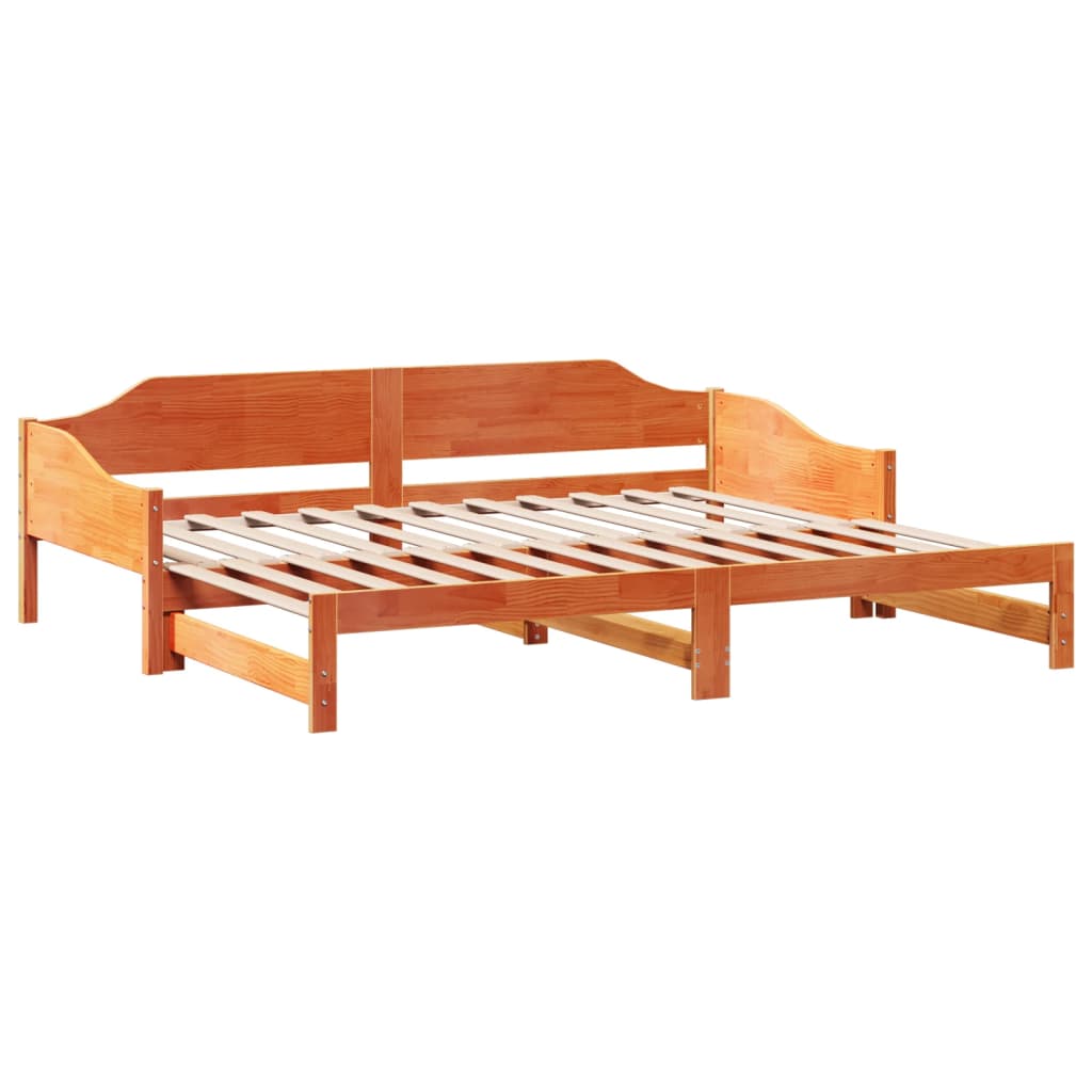 Solid Wood Wax Brown Daybed with Trundle 80x200 cm - Frame Only