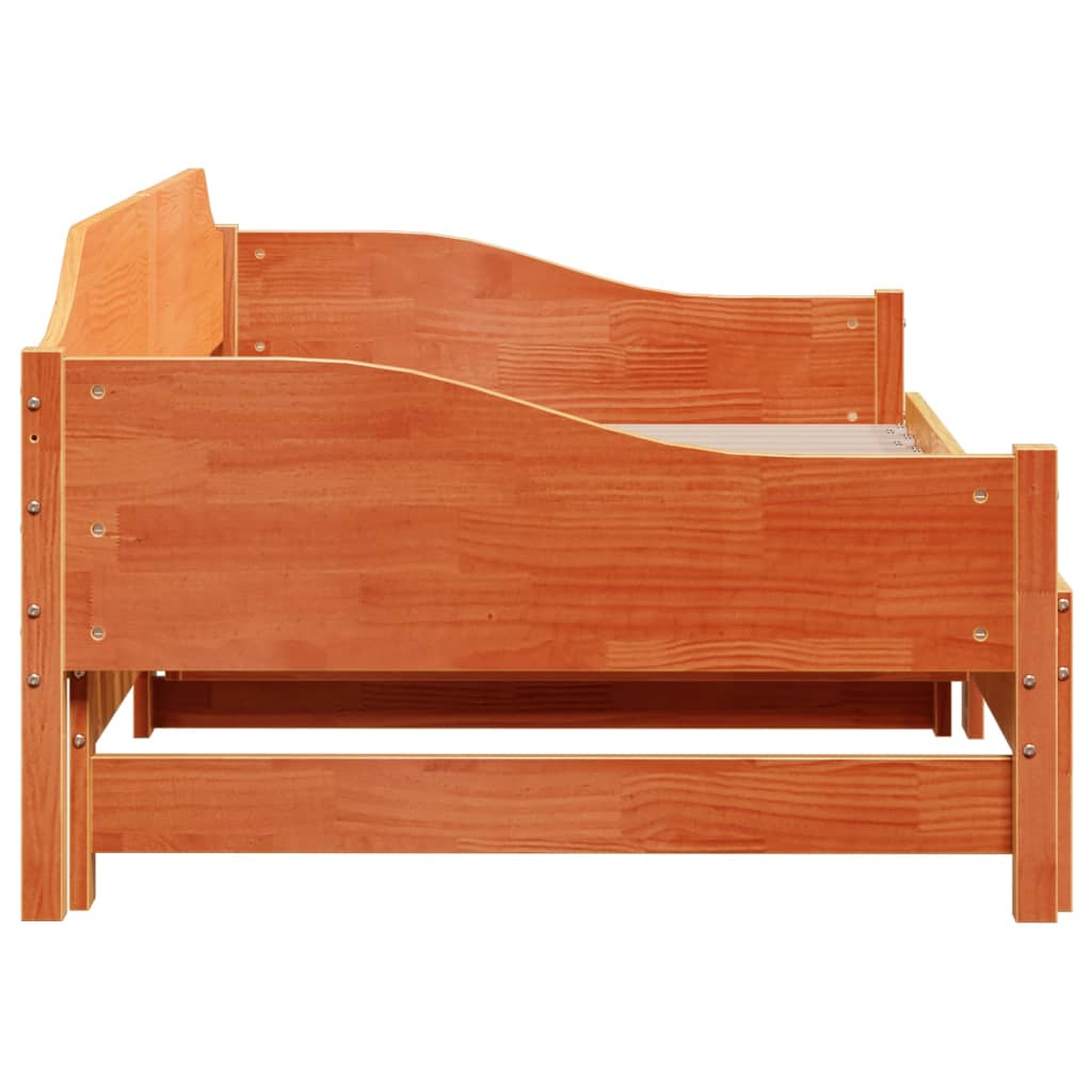 Solid Wood Wax Brown Daybed with Trundle 80x200 cm - Frame Only