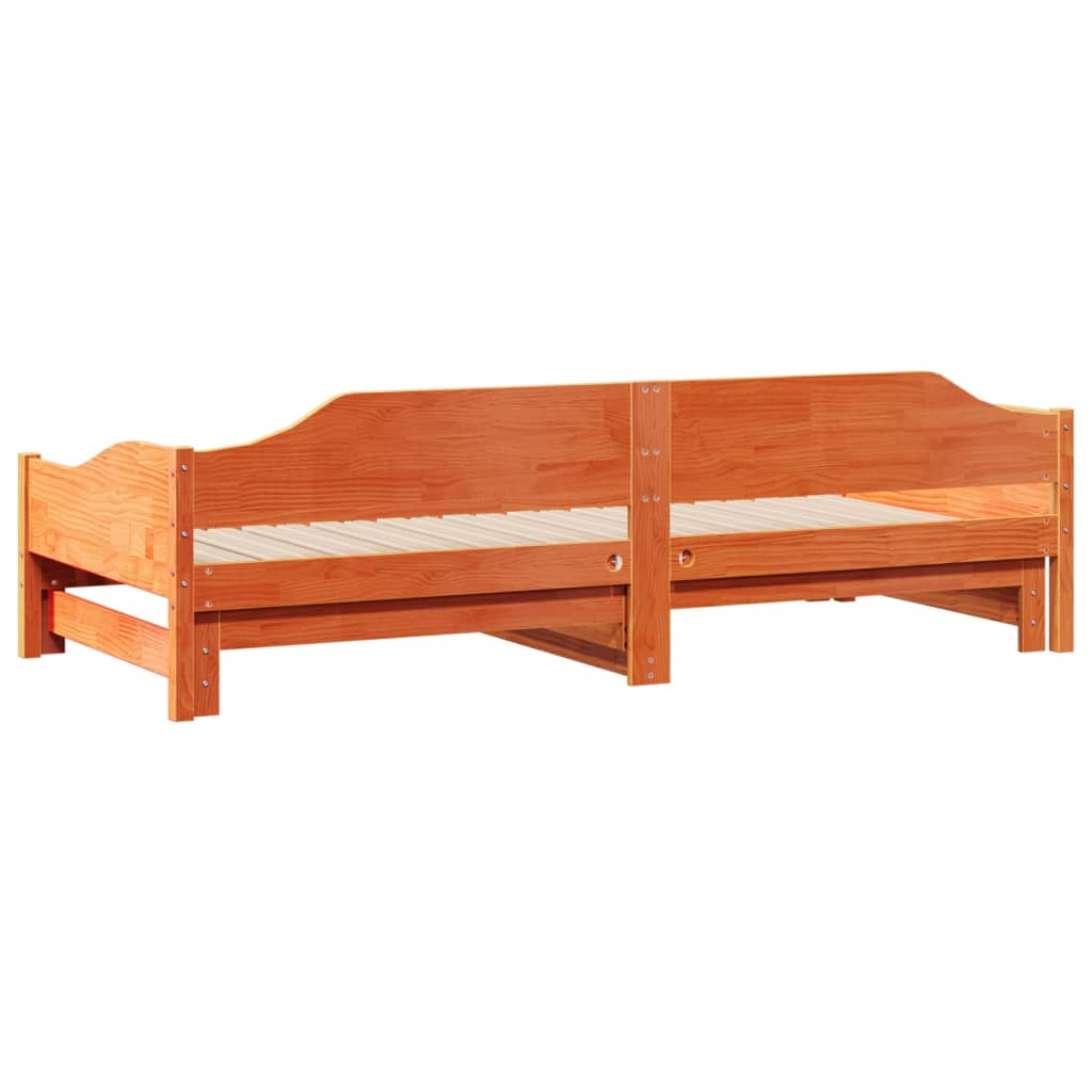 Solid Wood Wax Brown Daybed with Trundle 80x200 cm - Frame Only