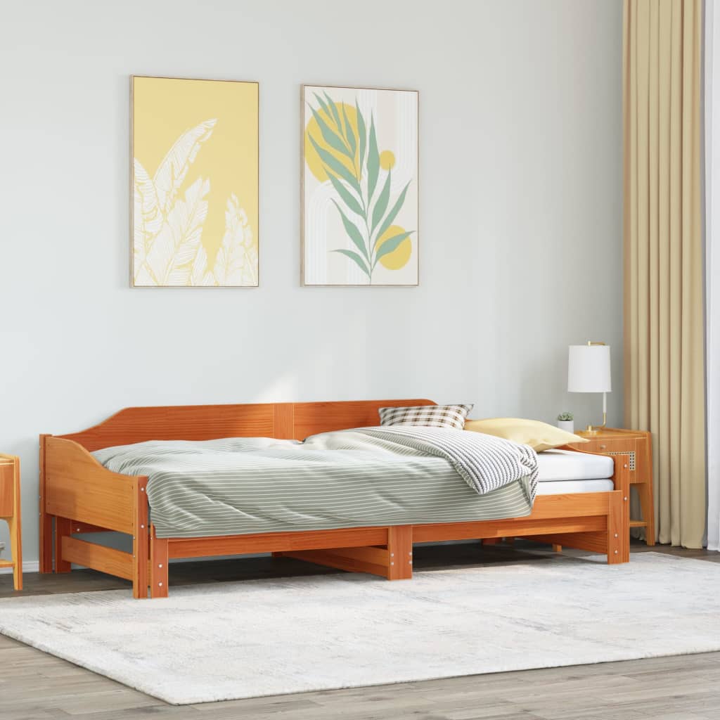 Solid Wood Wax Brown Daybed with Trundle 80x200 cm - Frame Only