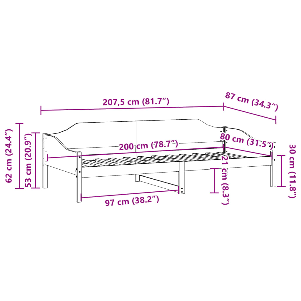 Solid Pine Wood Bed Frame 80x200 cm - Mattress Not Included