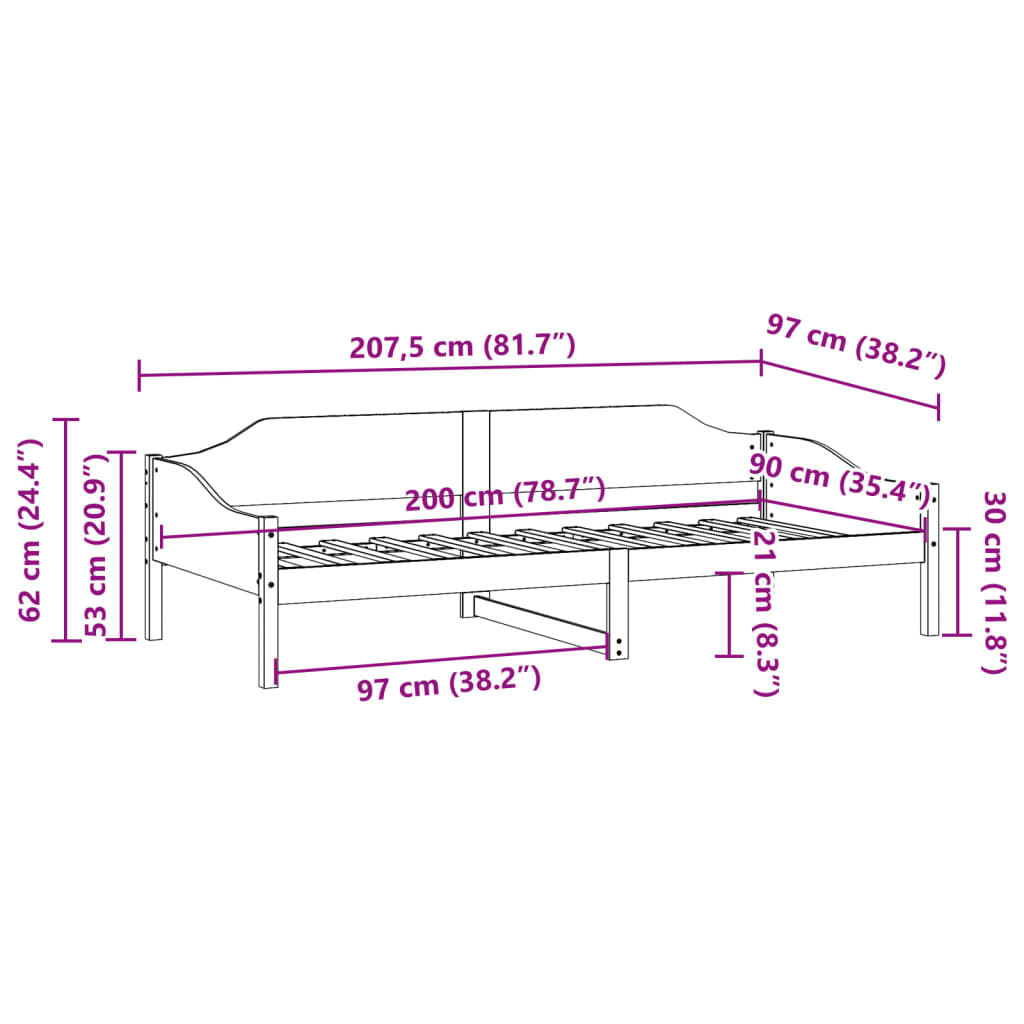 Solid Pine Wood Bed Frame 90x200 cm - No Mattress Included