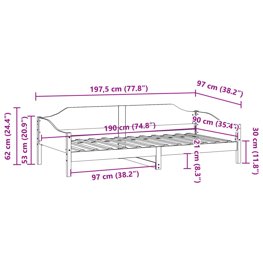 Solid Pine White Bed Frame, Single 90x190 cm, No Mattress