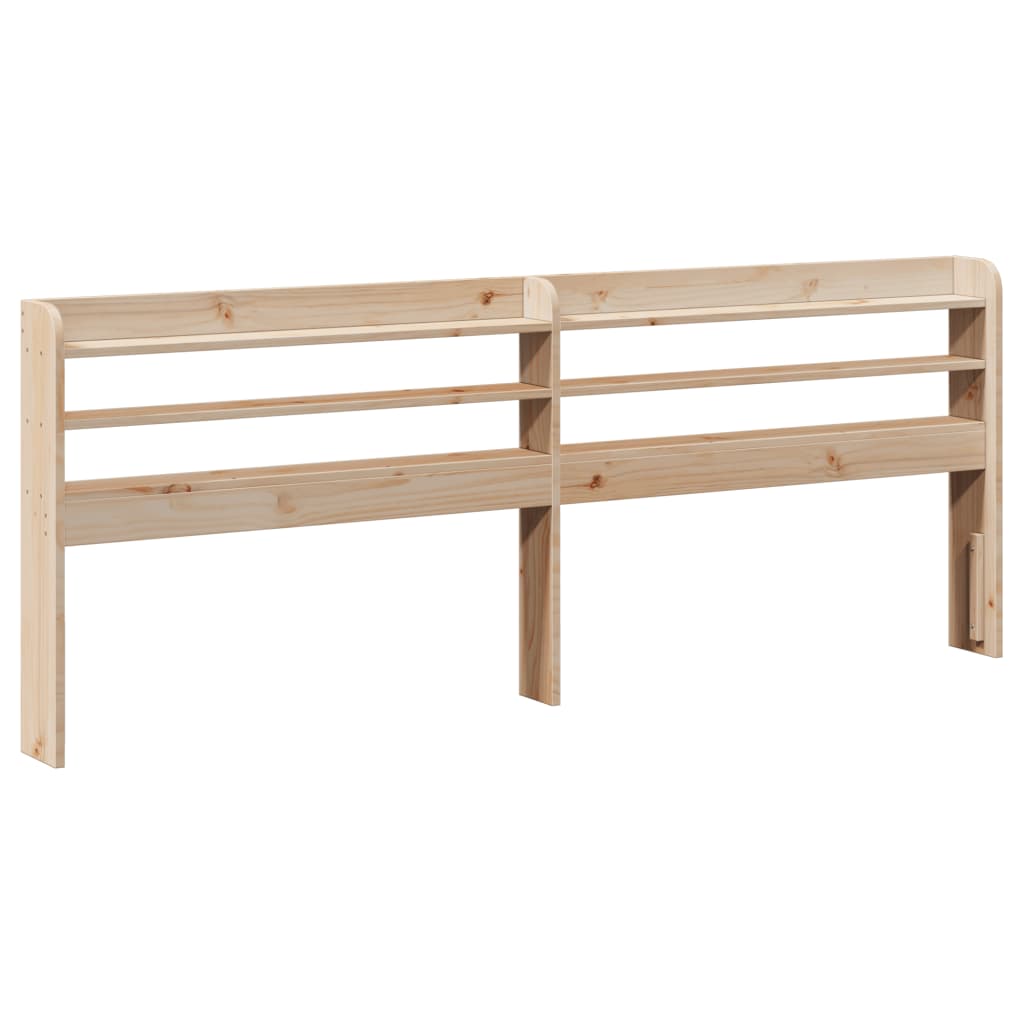 Solid Pine Headboard with Shelves, 200 cm - Natural Wood Finish