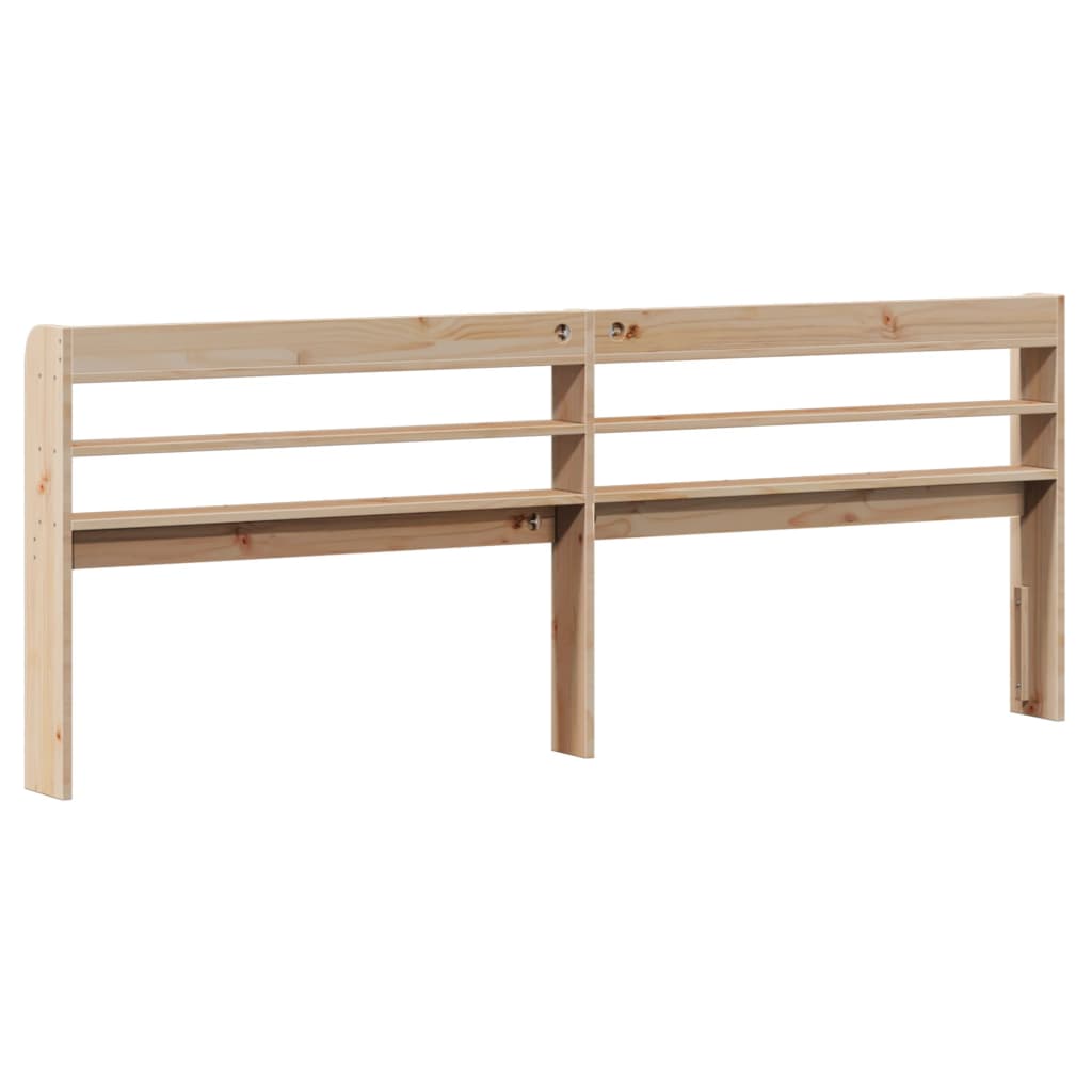 Solid Pine Headboard with Shelves, 200 cm - Natural Wood Finish