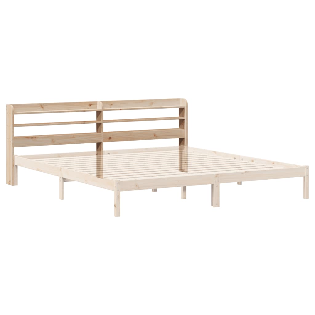 Solid Pine Headboard with Shelves, 200 cm - Natural Wood Finish