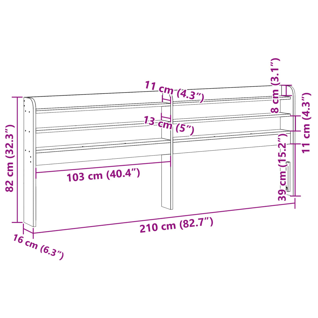 White Solid Pine Headboard with Shelves | 200 cm